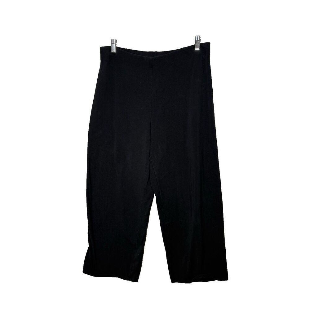 Eileen Fisher Cotton Jersey Wide Leg Pants Pull On Black Size L